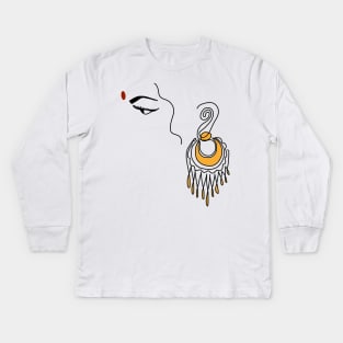 Abstract Indian Girl With Bindi And Gold Earring Line Art Kids Long Sleeve T-Shirt
